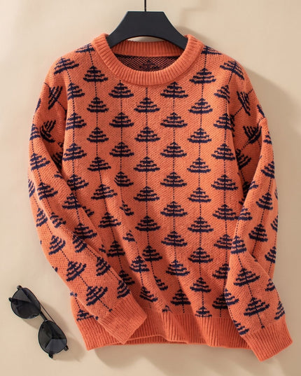 Women's Christmas Tree Crew Neck Loose Knit Sweater