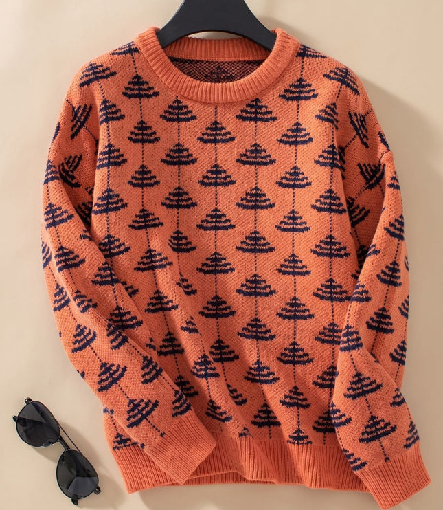 Women's Christmas Tree Crew Neck Loose Knit Sweater