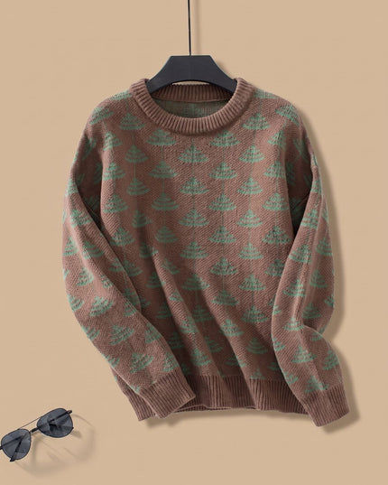 Women's Christmas Tree Crew Neck Loose Knit Sweater