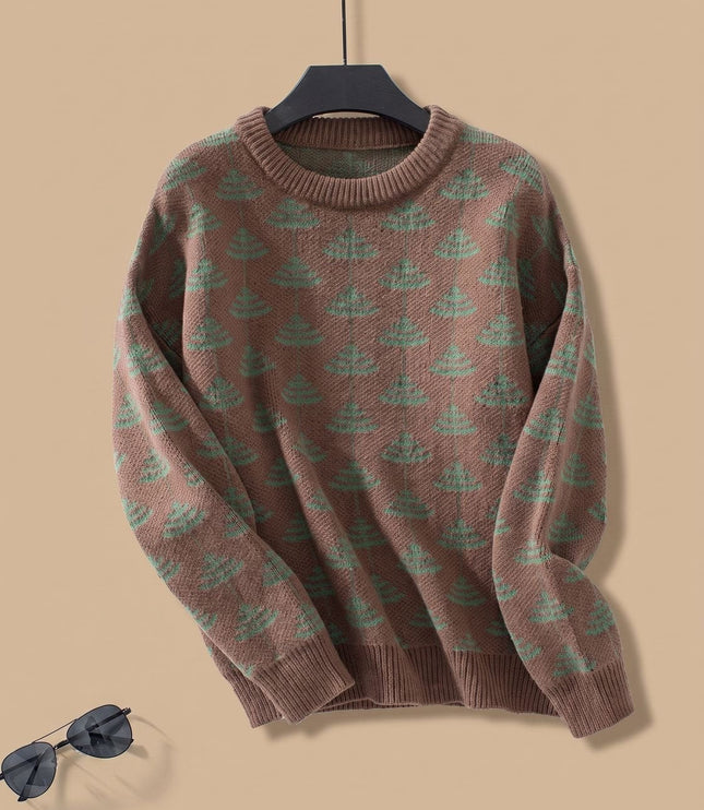 Women's Christmas Tree Crew Neck Loose Knit Sweater