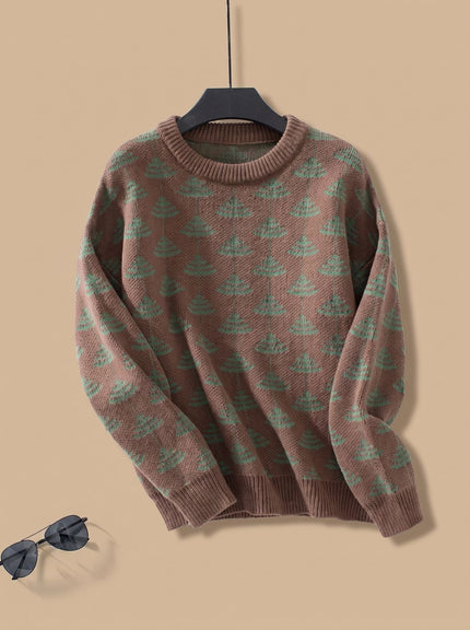 Women's Christmas Tree Crew Neck Loose Knit Sweater