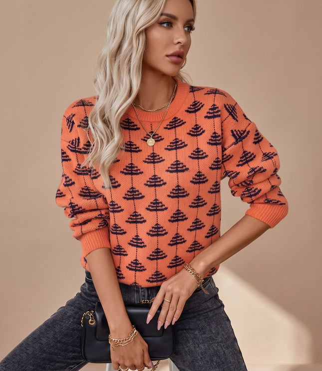 Women's Christmas Tree Crew Neck Loose Knit Sweater