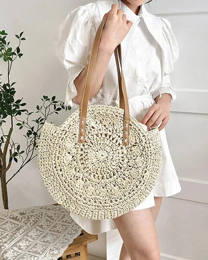Women's Circular Crochet Bag with a Woven Pattern