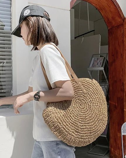 Women's Circular Crochet Bag with a Woven Pattern