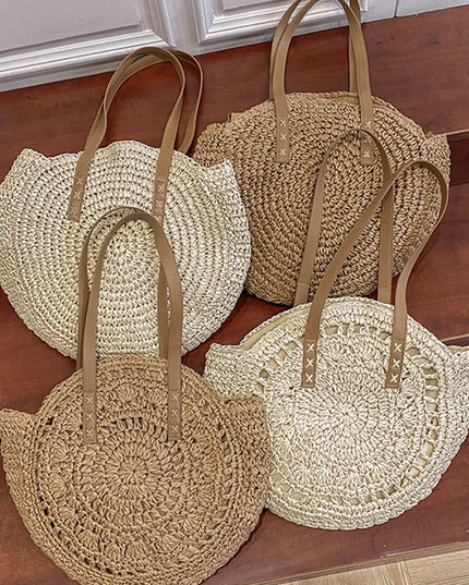 Women's Circular Crochet Bag with a Woven Pattern