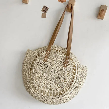 Women's Circular Crochet Bag with a Woven Pattern
