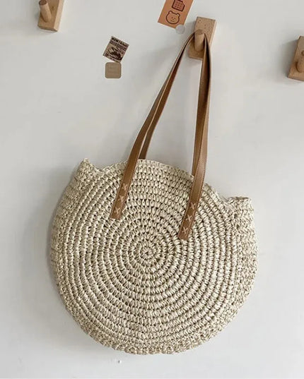 Women's Circular Crochet Bag with a Woven Pattern