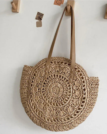 Women's Circular Crochet Bag with a Woven Pattern