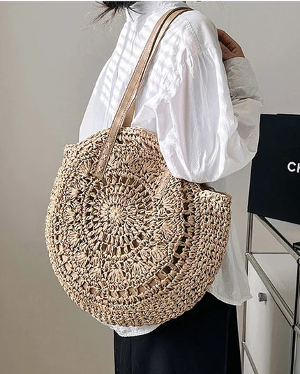 Women's Circular Crochet Bag with a Woven Pattern