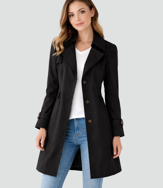 Women's Classic Tailored Button Front Trench Coat