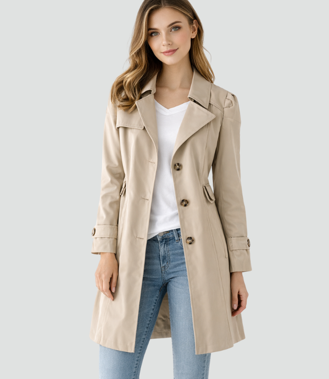 Women's Classic Tailored Button Front Trench Coat