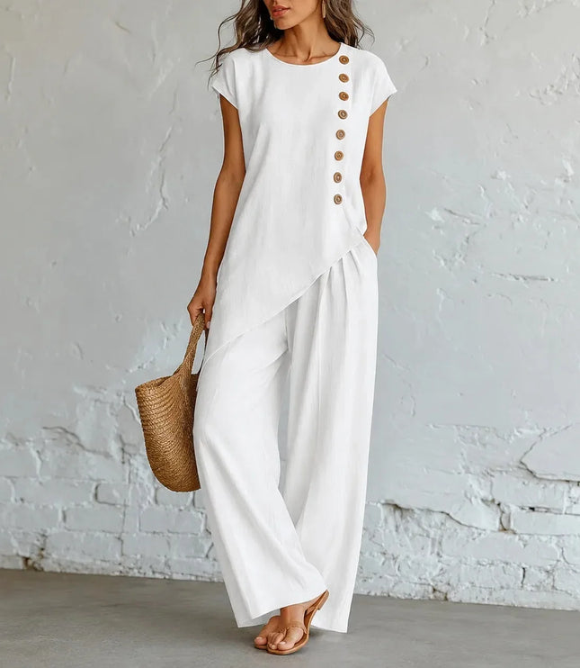 Women's Co-Ord Set with Asymmetric Top and Wide-Leg Pants