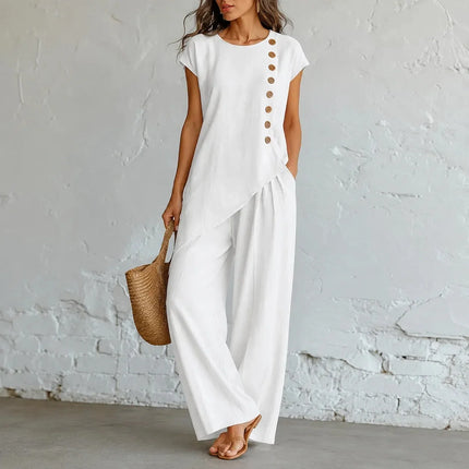 Women's Co-Ord Set with Asymmetric Top and Wide-Leg Pants