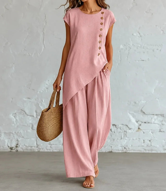 Women's Co-Ord Set with Asymmetric Top and Wide-Leg Pants