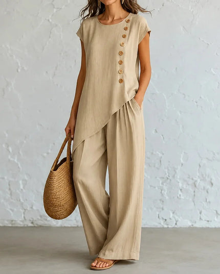 Women's Co-Ord Set with Asymmetric Top and Wide-Leg Pants