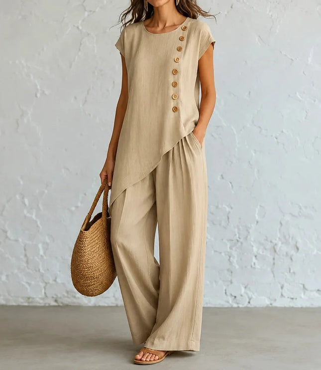 Women's Co-Ord Set with Asymmetric Top and Wide-Leg Pants