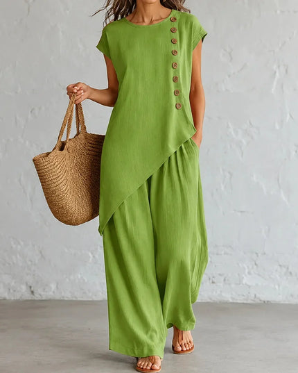 Women's Co-Ord Set with Asymmetric Top and Wide-Leg Pants
