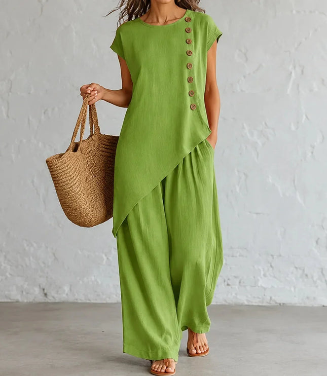 Women's Co-Ord Set with Asymmetric Top and Wide-Leg Pants