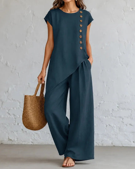 Women's Co-Ord Set with Asymmetric Top and Wide-Leg Pants