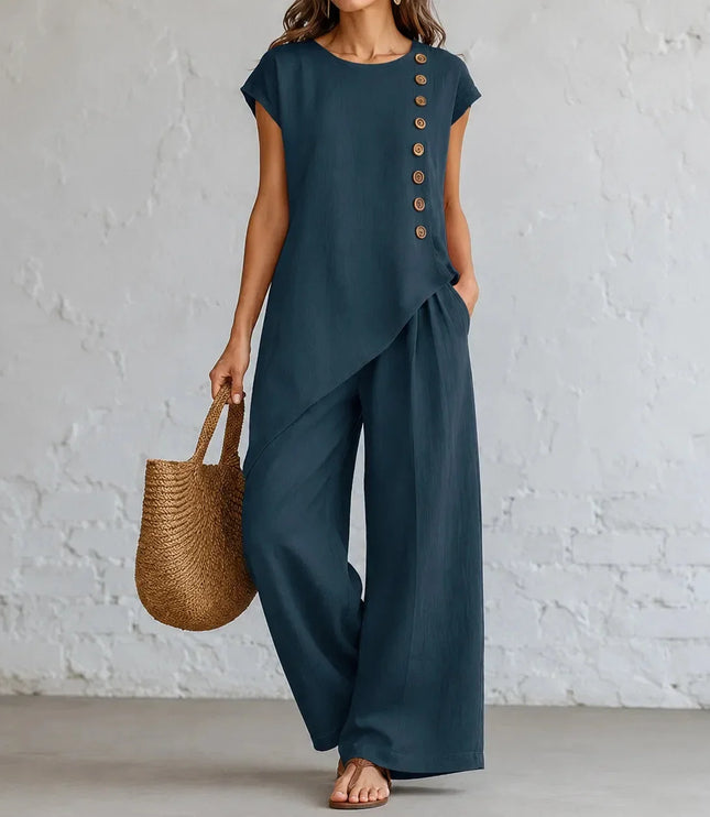Women's Co-Ord Set with Asymmetric Top and Wide-Leg Pants