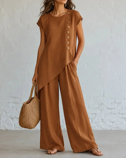 Women's Co-Ord Set with Asymmetric Top and Wide-Leg Pants