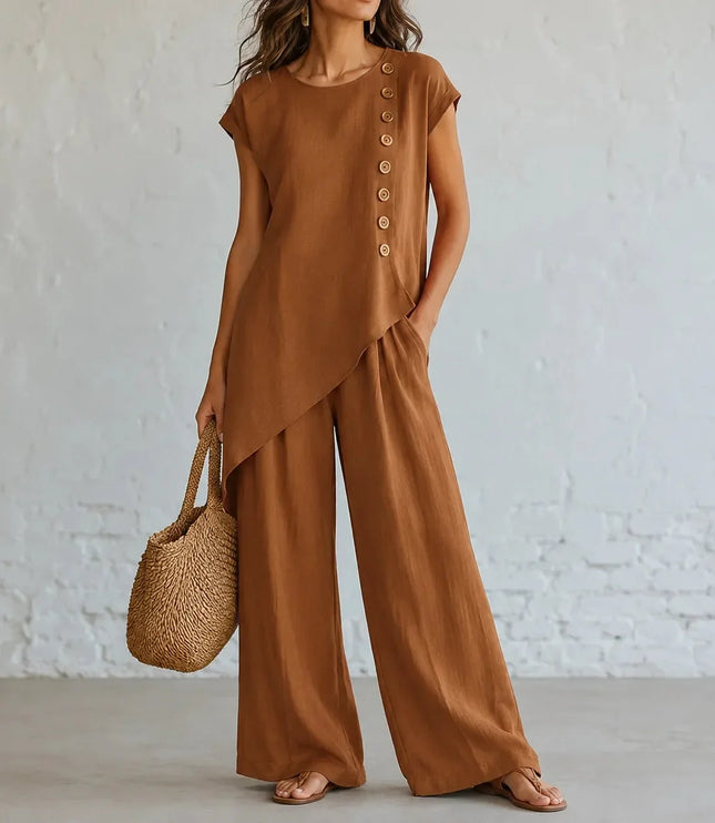 Women's Co-Ord Set with Asymmetric Top and Wide-Leg Pants