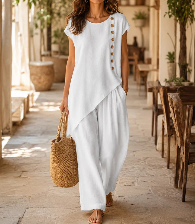 Women's Co-Ord Set with Asymmetric Top and Wide-Leg Pants