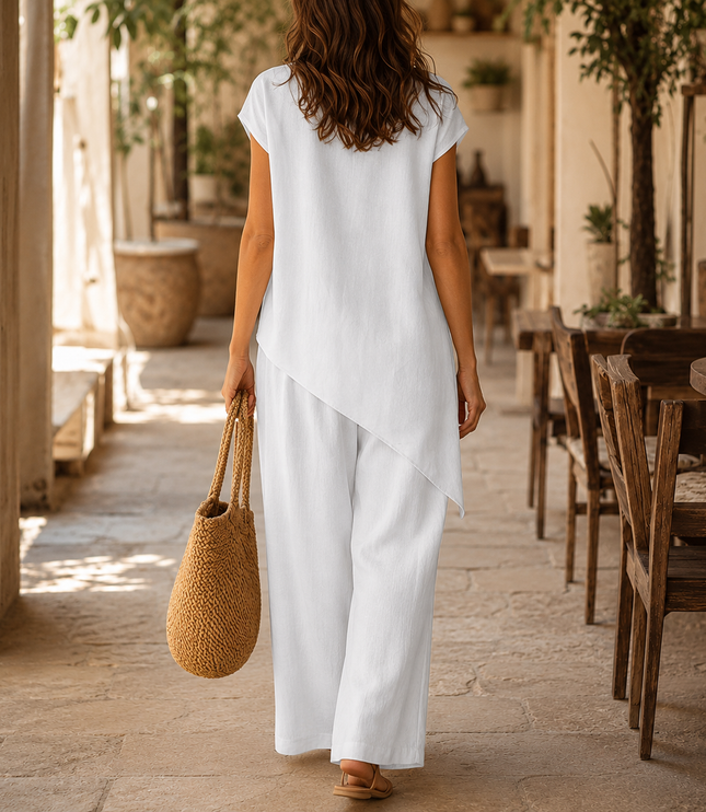 Women's Co-Ord Set with Asymmetric Top and Wide-Leg Pants