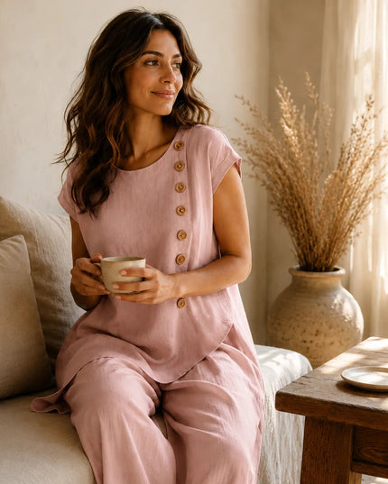 Women's Co-Ord Set with Asymmetric Top and Wide-Leg Pants