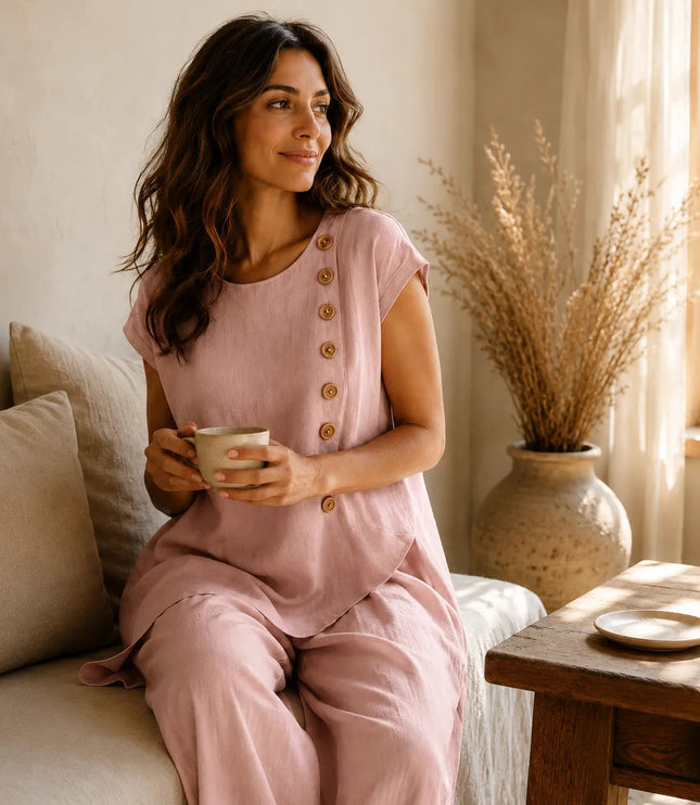 Women's Co-Ord Set with Asymmetric Top and Wide-Leg Pants
