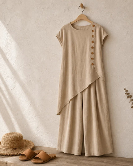 Women's Co-Ord Set with Asymmetric Top and Wide-Leg Pants