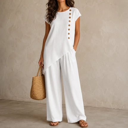 Women's Co-Ord Set with Asymmetric Top and Wide-Leg Pants
