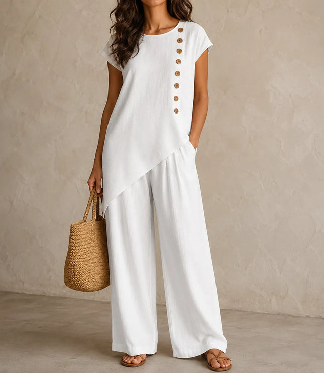Women's Co-Ord Set with Asymmetric Top and Wide-Leg Pants