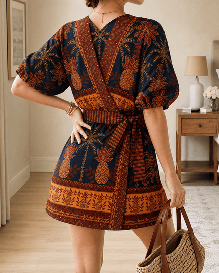 Women's Coastal Shell Print Puff Sleeve Wrap Romper