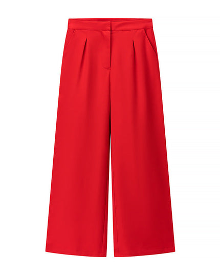 Red wide leg pants with pleated front and tailored high-waist fit from the cocktail set