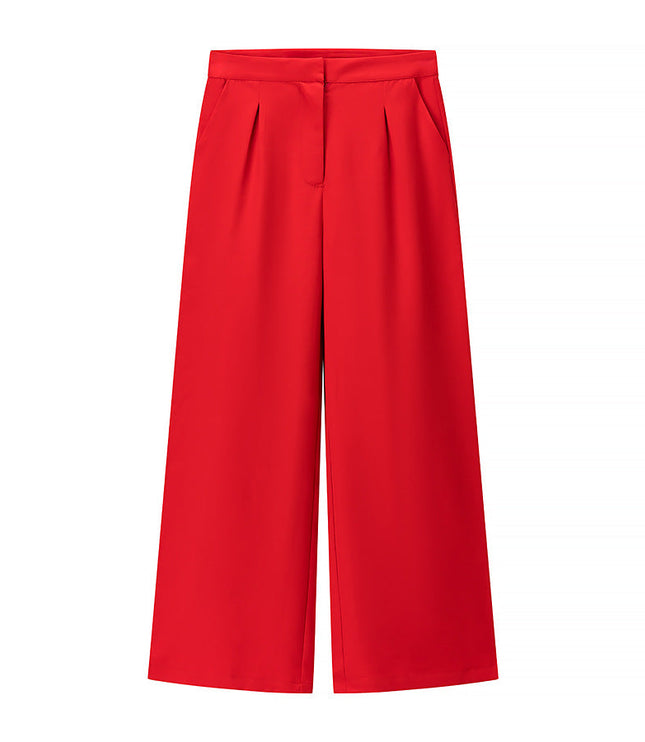 Red wide leg pants with pleated front and tailored high-waist fit from the cocktail set