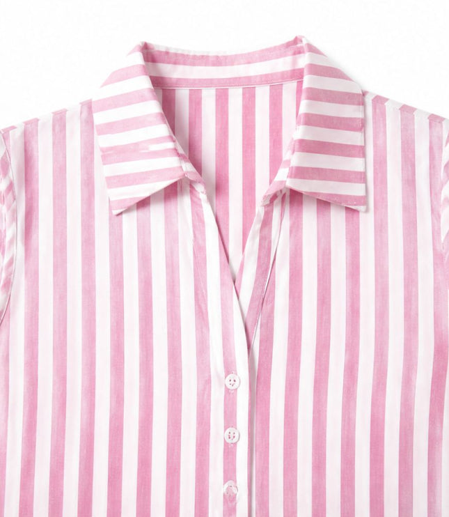 Women's Collared Striped Sleeveless Shirt Dress
