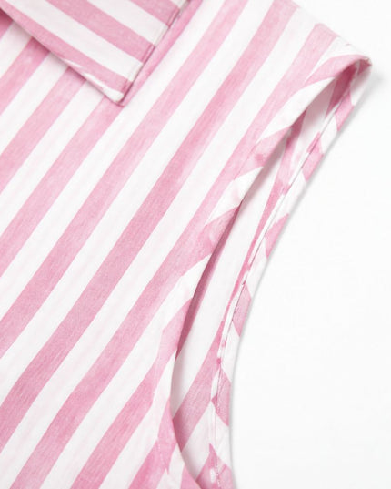 Women's Collared Striped Sleeveless Shirt Dress