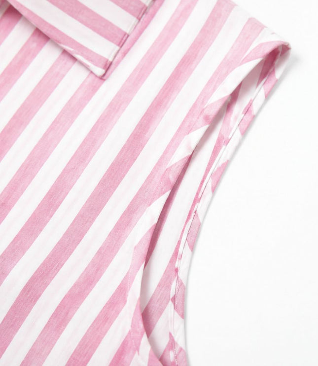 Women's Collared Striped Sleeveless Shirt Dress
