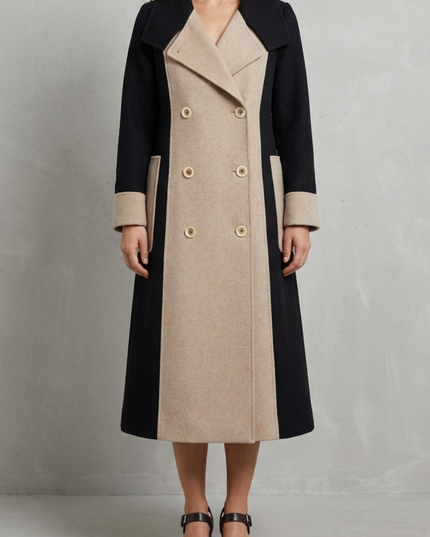 Women's Contrast Double Breasted Tailored Longline Coat