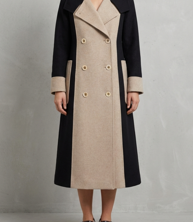 Women's Contrast Double Breasted Tailored Longline Coat