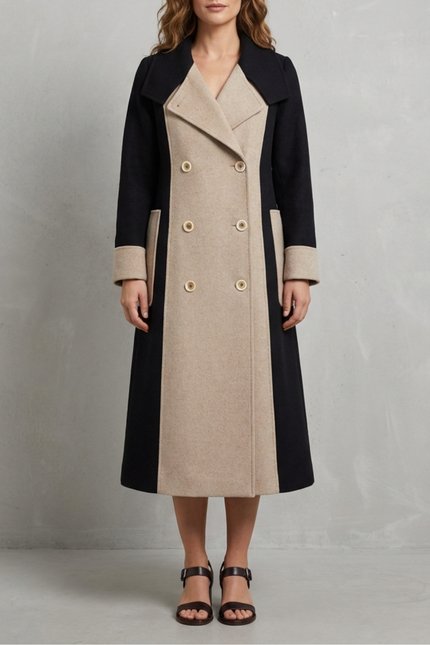 Women's Contrast Double Breasted Tailored Longline Coat