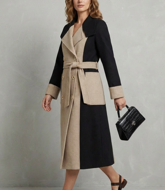 Women's Contrast Double Breasted Tailored Longline Coat
