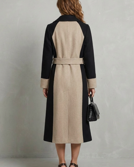 Women's Contrast Double Breasted Tailored Longline Coat