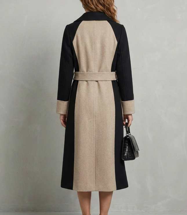 Women's Contrast Double Breasted Tailored Longline Coat