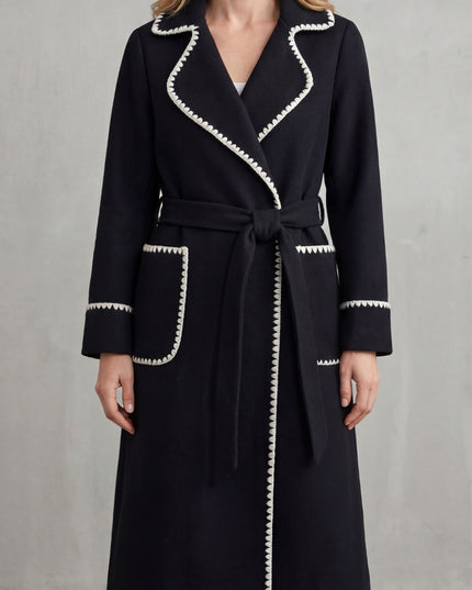 Women's Contrast Trim Longline Wrap Winter Coat
