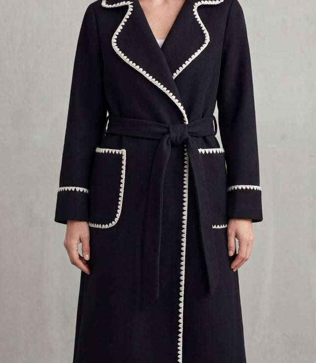 Women's Contrast Trim Longline Wrap Winter Coat