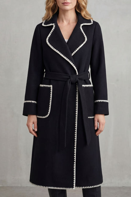 Women's Contrast Trim Longline Wrap Winter Coat