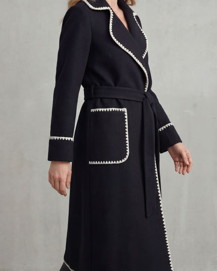 Women's Contrast Trim Longline Wrap Winter Coat