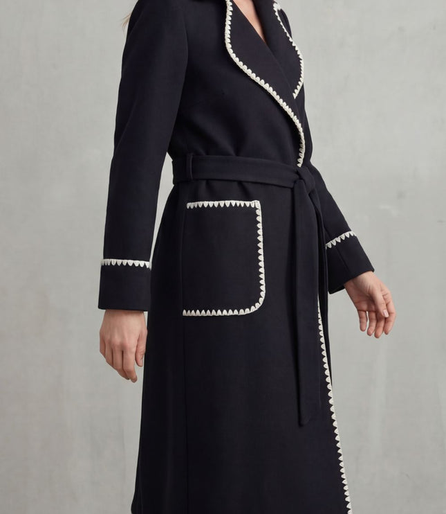 Women's Contrast Trim Longline Wrap Winter Coat